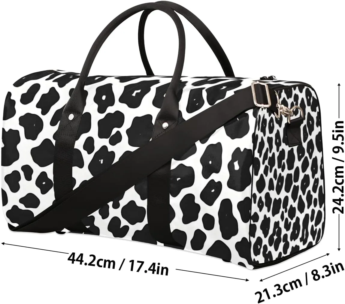 Retro Cow Print Travel Duffle Bag for Women Men Gym Duffel Foldable Bag Waterproof Weekender Animal Skin Print Duffle Tote