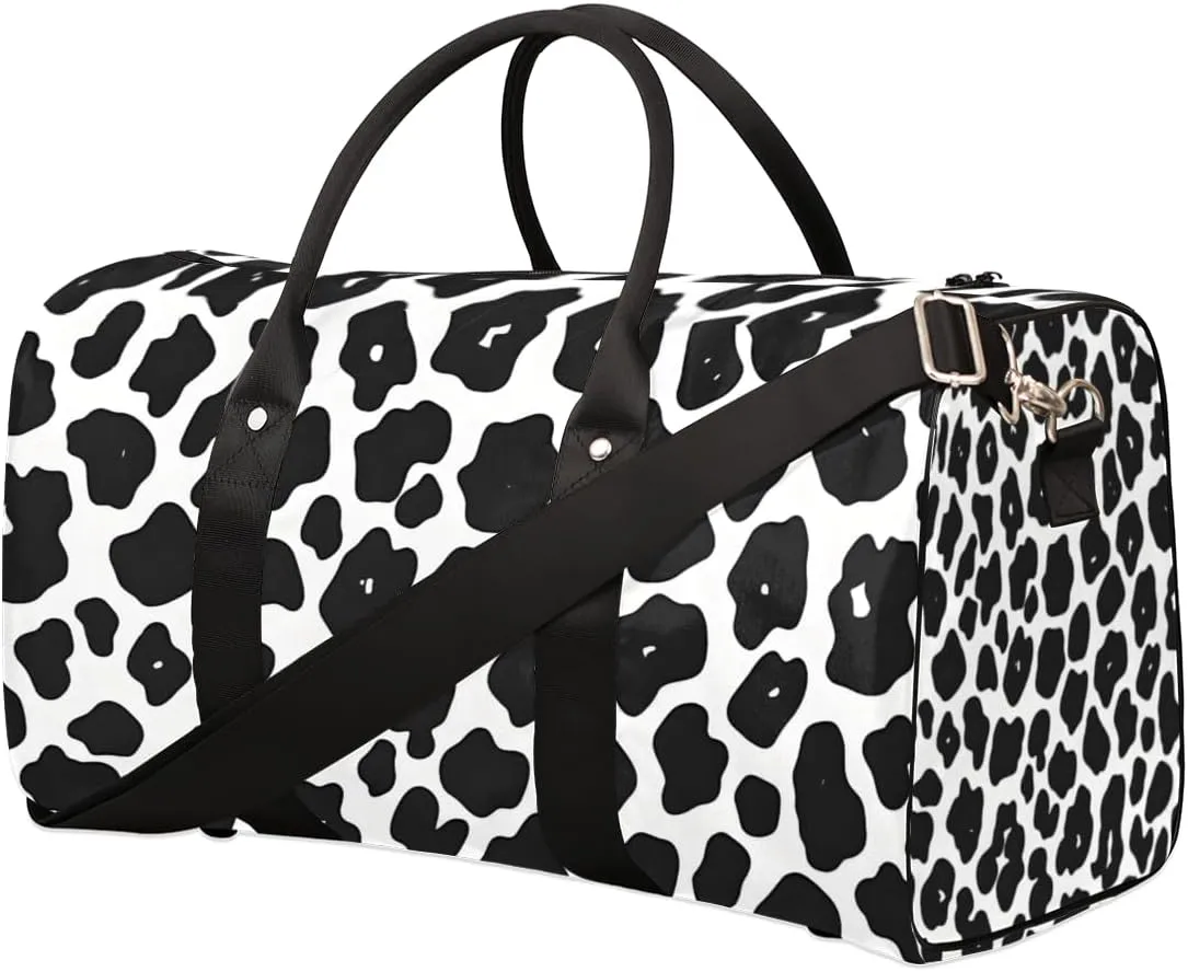 Retro Cow Print Travel Duffle Bag for Women Men Gym Duffel Foldable Bag Waterproof Weekender Animal Skin Print Duffle Tote