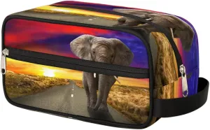 Retro Elephant Travel Toiletry Bag for Women Men Small Cosmetic Makeup Organizer Water Resistant Shaving Bag Portable Make Up Bag Storage Bags with Handle