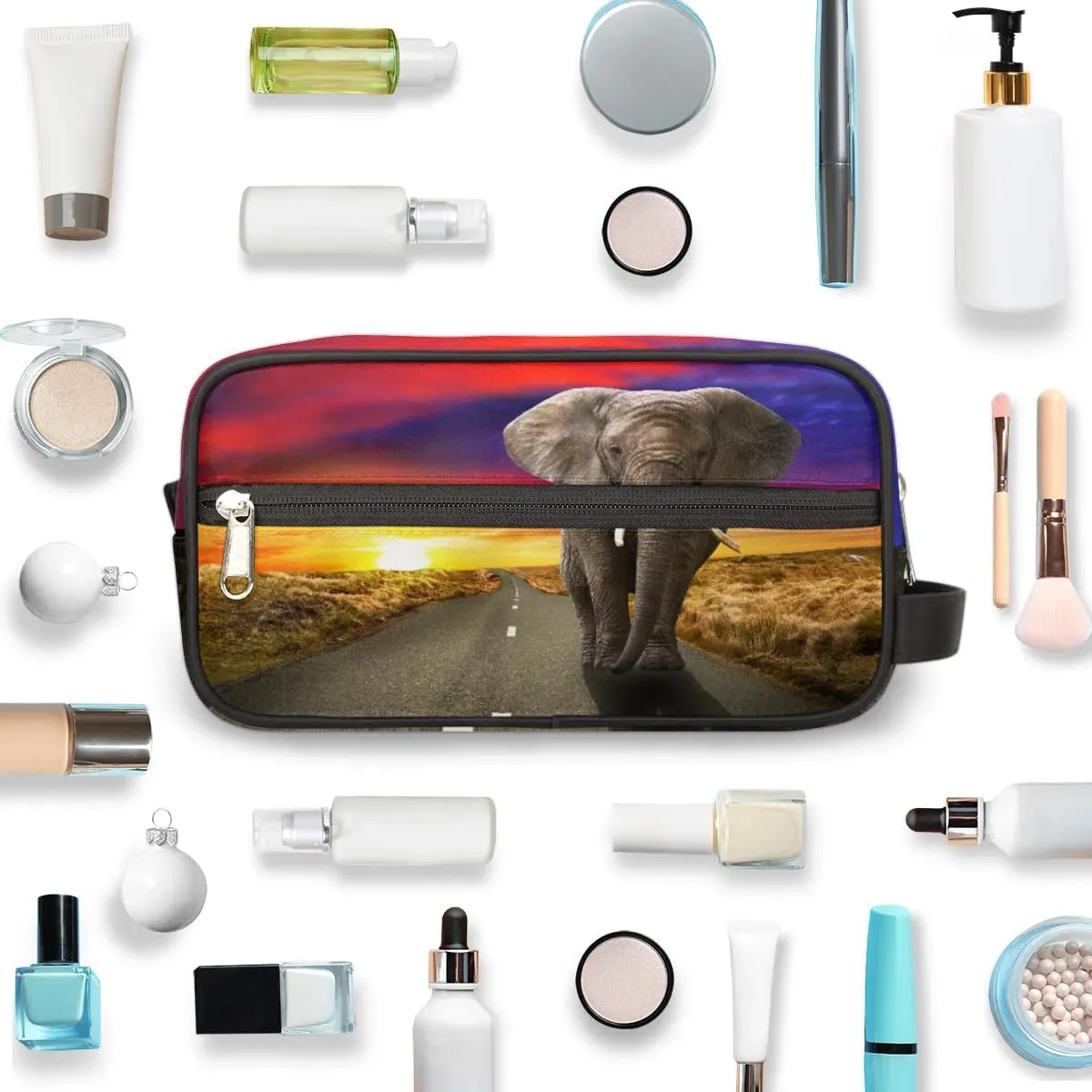 Retro Elephant Travel Toiletry Bag for Women Men Small Cosmetic Makeup Organizer Water Resistant Shaving Bag Portable Make Up Bag Storage Bags with Handle