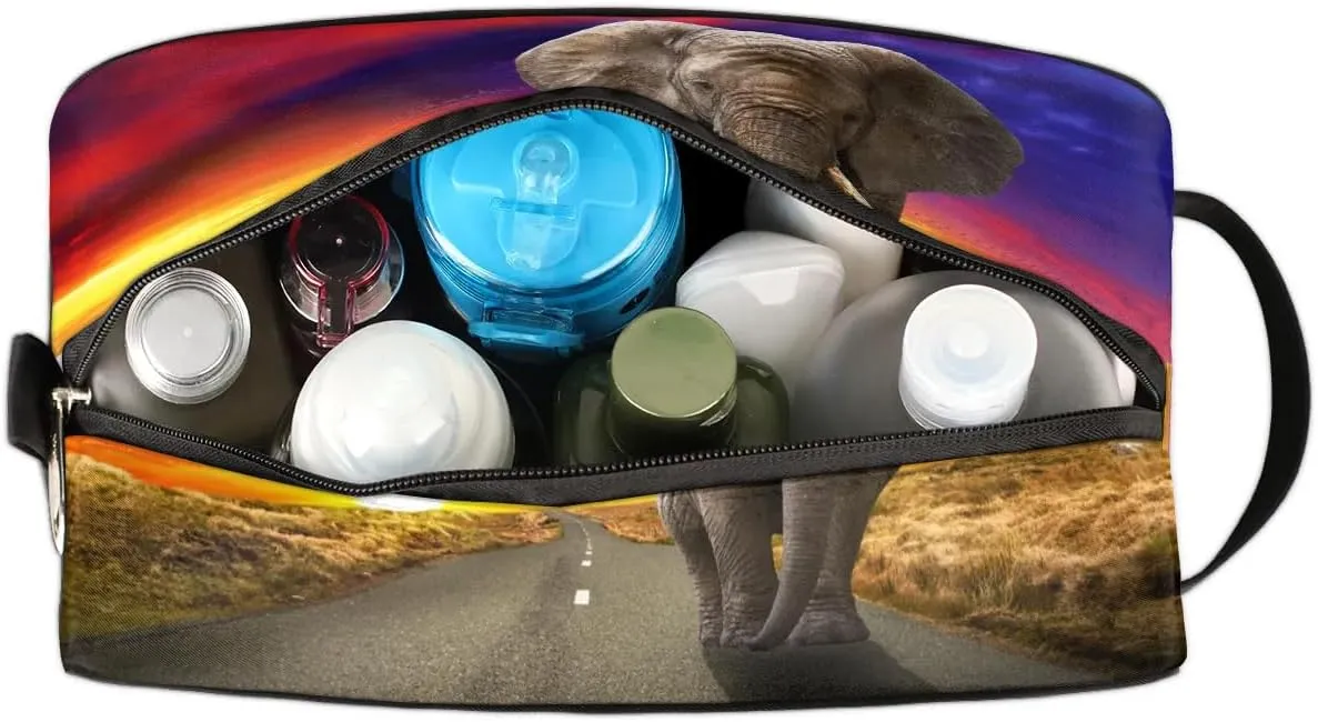 Retro Elephant Travel Toiletry Bag for Women Men Small Cosmetic Makeup Organizer Water Resistant Shaving Bag Portable Make Up Bag Storage Bags with Handle