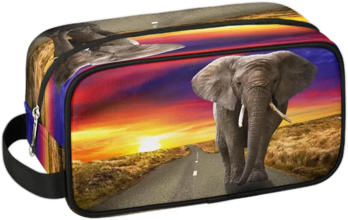 Retro Elephant Travel Toiletry Bag for Women Men Small Cosmetic Makeup Organizer Water Resistant Shaving Bag Portable Make Up Bag Storage Bags with Handle