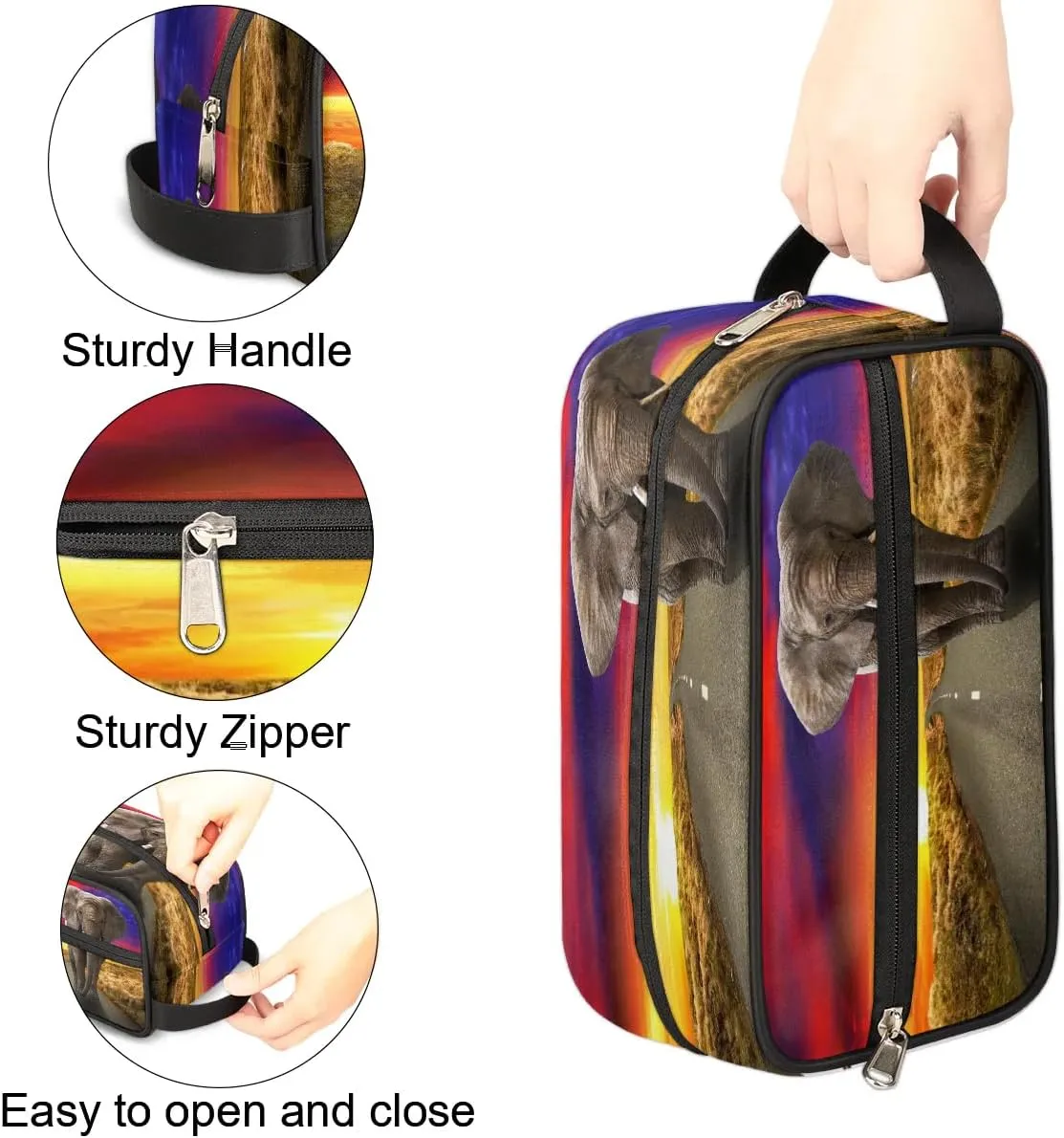 Retro Elephant Travel Toiletry Bag for Women Men Small Cosmetic Makeup Organizer Water Resistant Shaving Bag Portable Make Up Bag Storage Bags with Handle