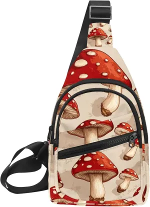 retro mushrooms (1) Chest Daypack Crossbody Backpack for Women Men