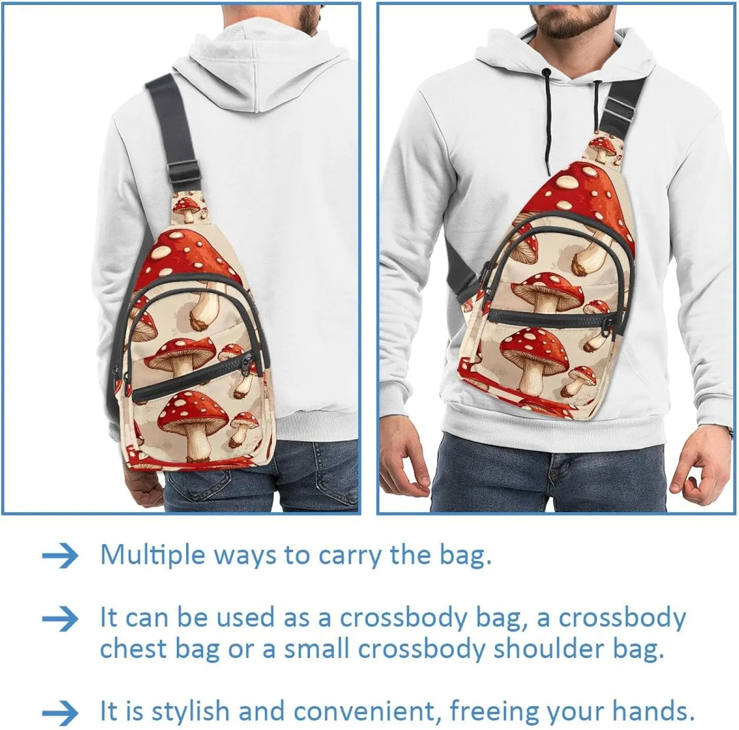 retro mushrooms (1) Chest Daypack Crossbody Backpack for Women Men