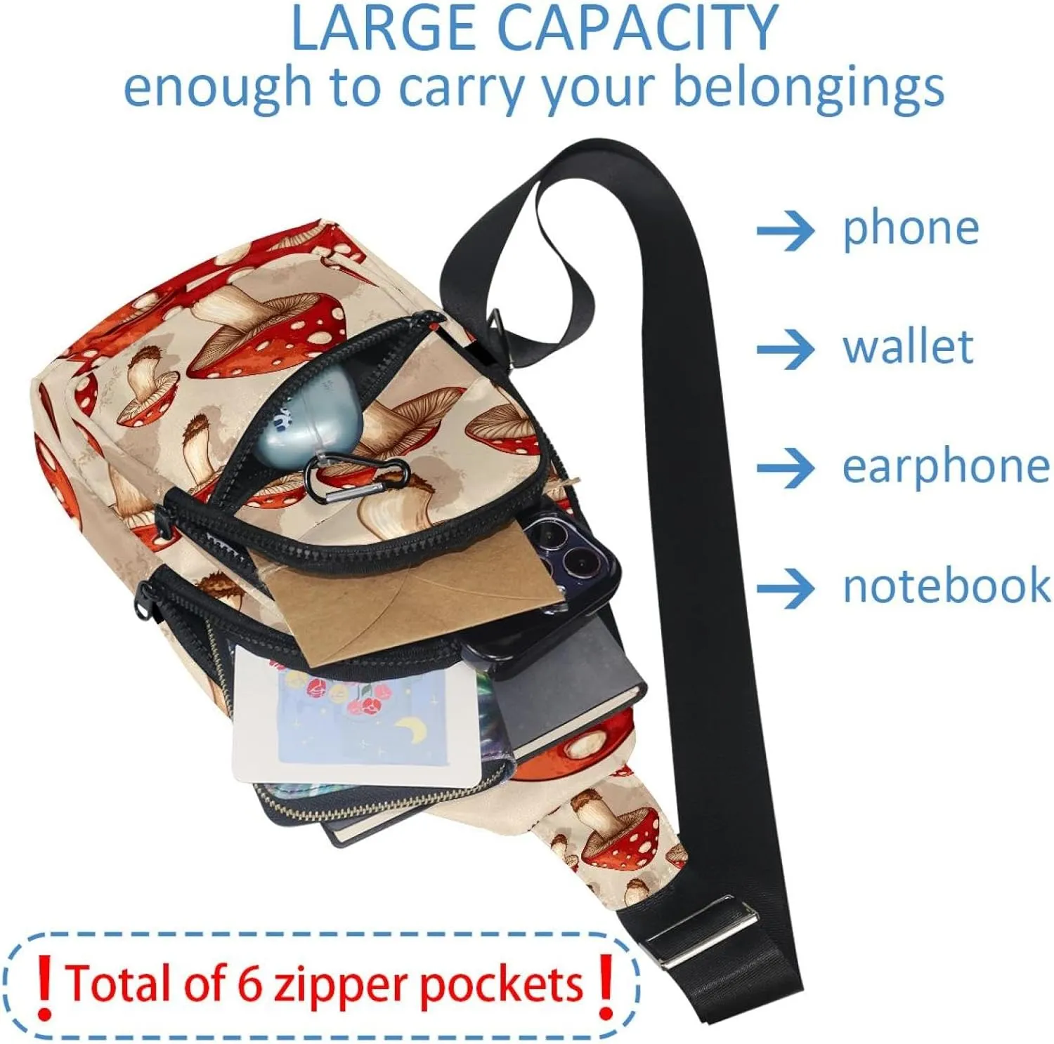 retro mushrooms (1) Chest Daypack Crossbody Backpack for Women Men