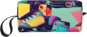 Retro Roller Skates Colorful print Multi-Purpose Cosmetic Bag with Zipper Canvas Makeup Bag, Travel Toiletry Pouch, Pencil Bag