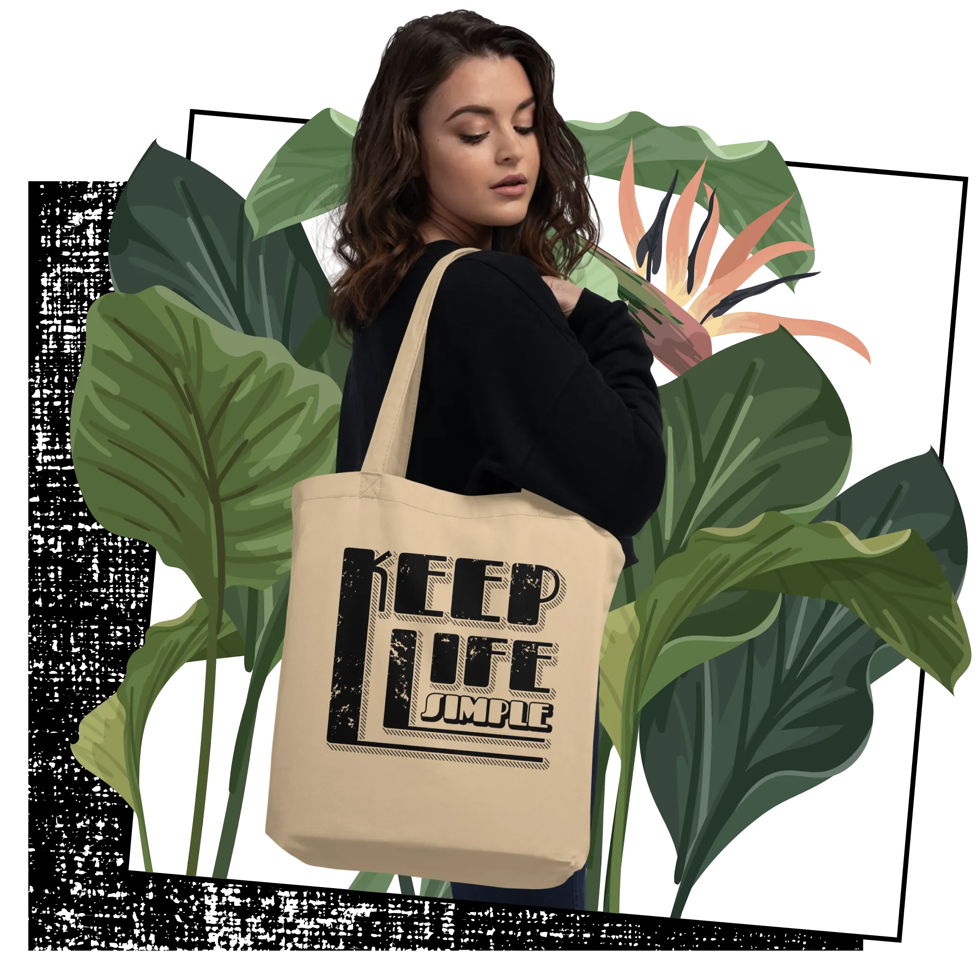 Retro Tote Bag - Keep Life Simple Typography Design - Standard Size