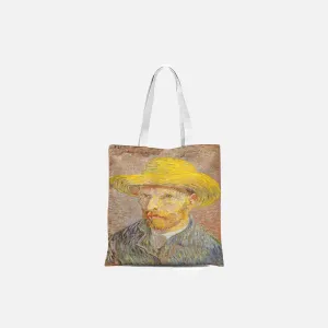 Retro Van Gogh Striped Tote Bag with Cartoon Print