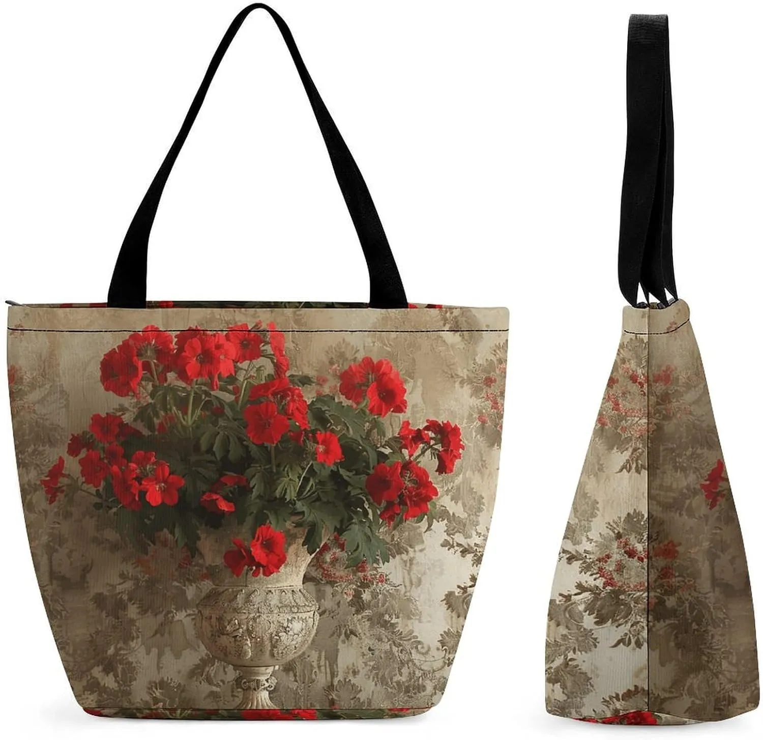 Reusable Shopping Bags for Women Large Grocery Bags Travel Tote Bags Huge Antique Vase Shoulder Bag for Work