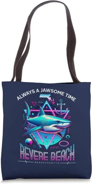 Revere Beach MA Shark Retro 80s Funny Souvenir Tote Bag