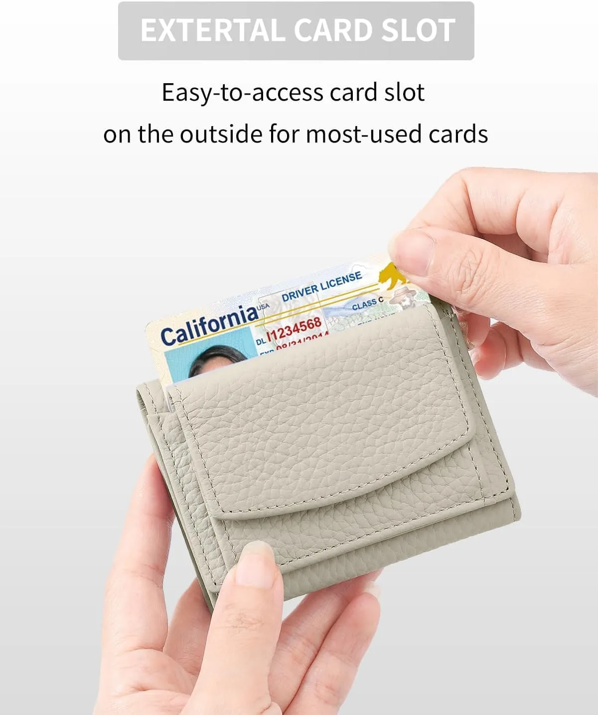 RFID Mini Leather Wallet with Coin Pouch, Cash and Card Slots Trifold Compact Wallet Small for Women Pocket Wallet Minimalist, Ideal for Daily or Travel (Beige)