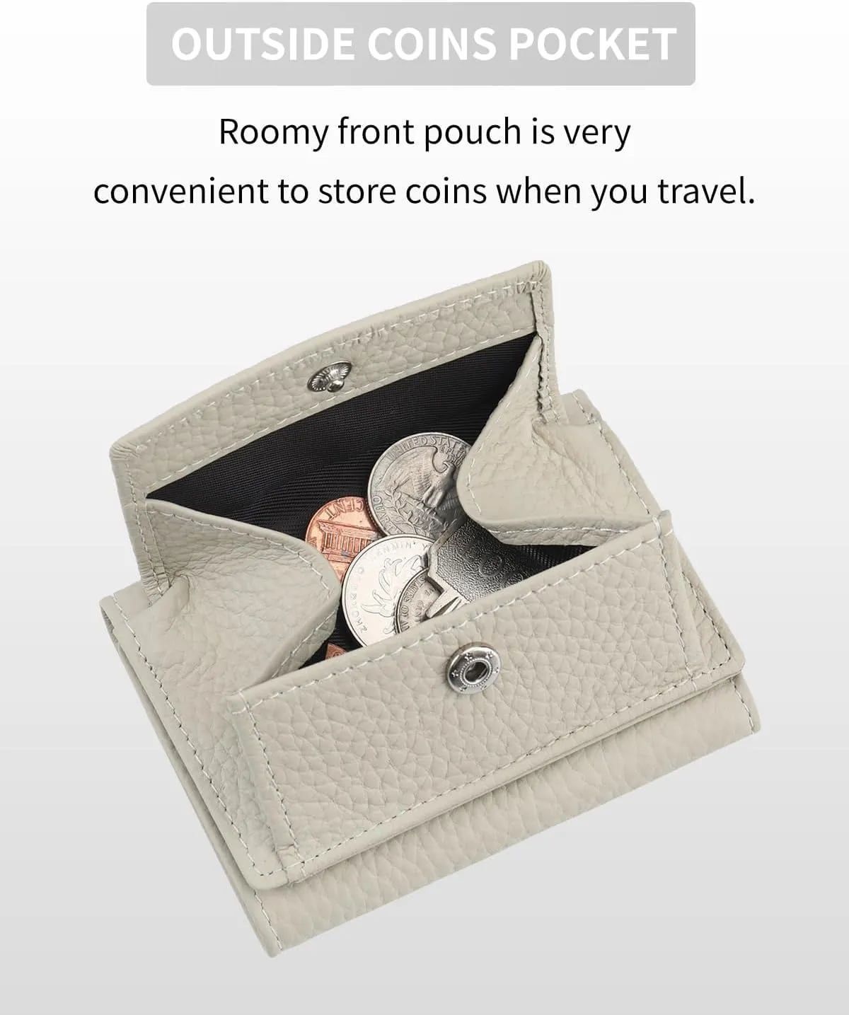 RFID Mini Leather Wallet with Coin Pouch, Cash and Card Slots Trifold Compact Wallet Small for Women Pocket Wallet Minimalist, Ideal for Daily or Travel (Beige)