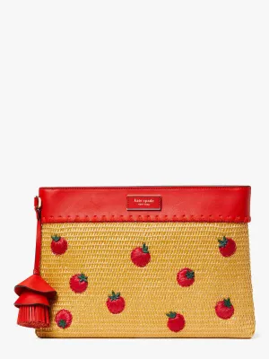 Roma Embellished Tomato Straw Clutch
