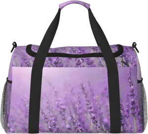 Romantic Purple Lavender Print Travel Duffle Bag Large Capacity Tote Stylish Weekender Bag for Outdoor Activities