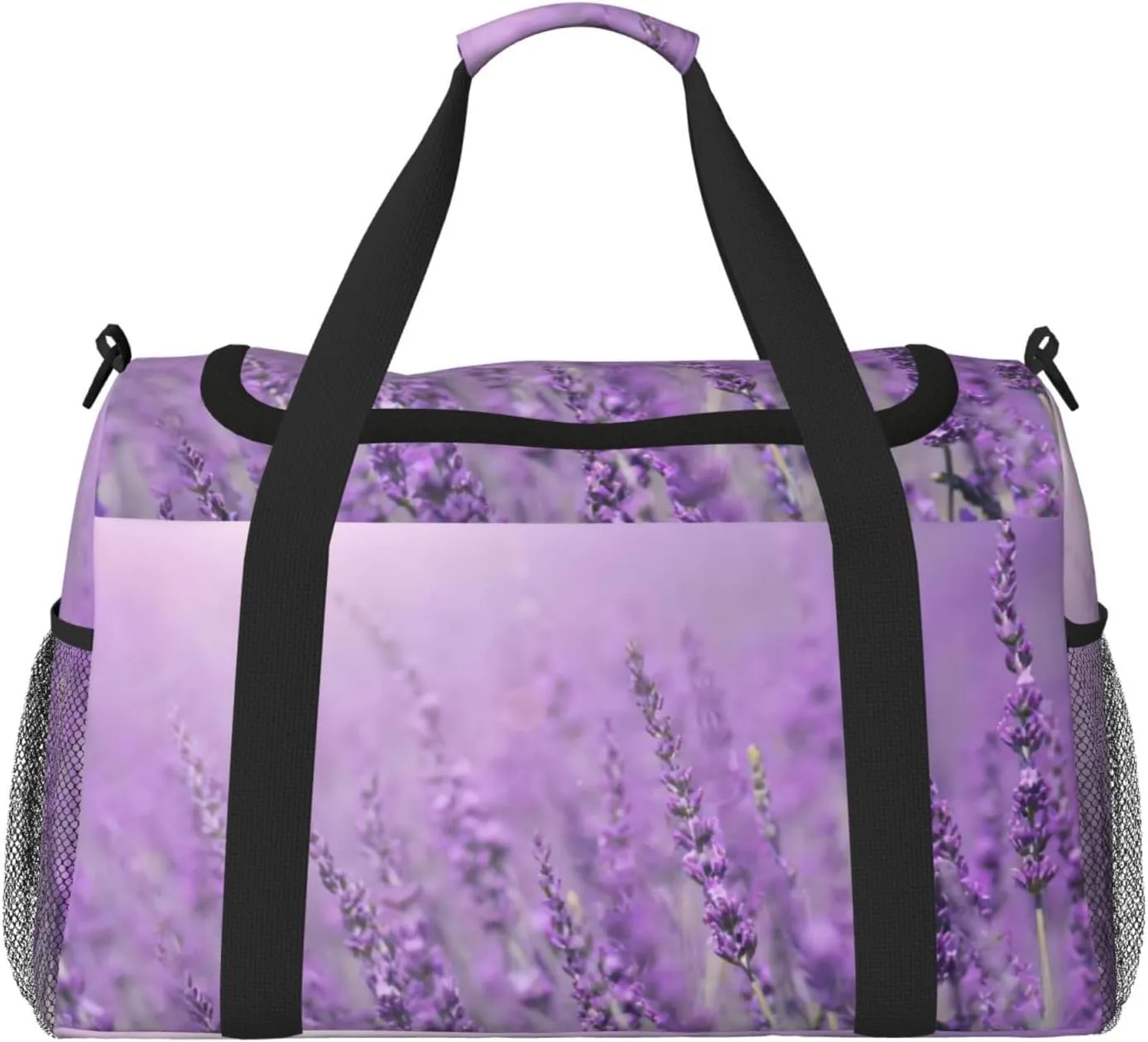 Romantic Purple Lavender Print Travel Duffle Bag Large Capacity Tote Stylish Weekender Bag for Outdoor Activities