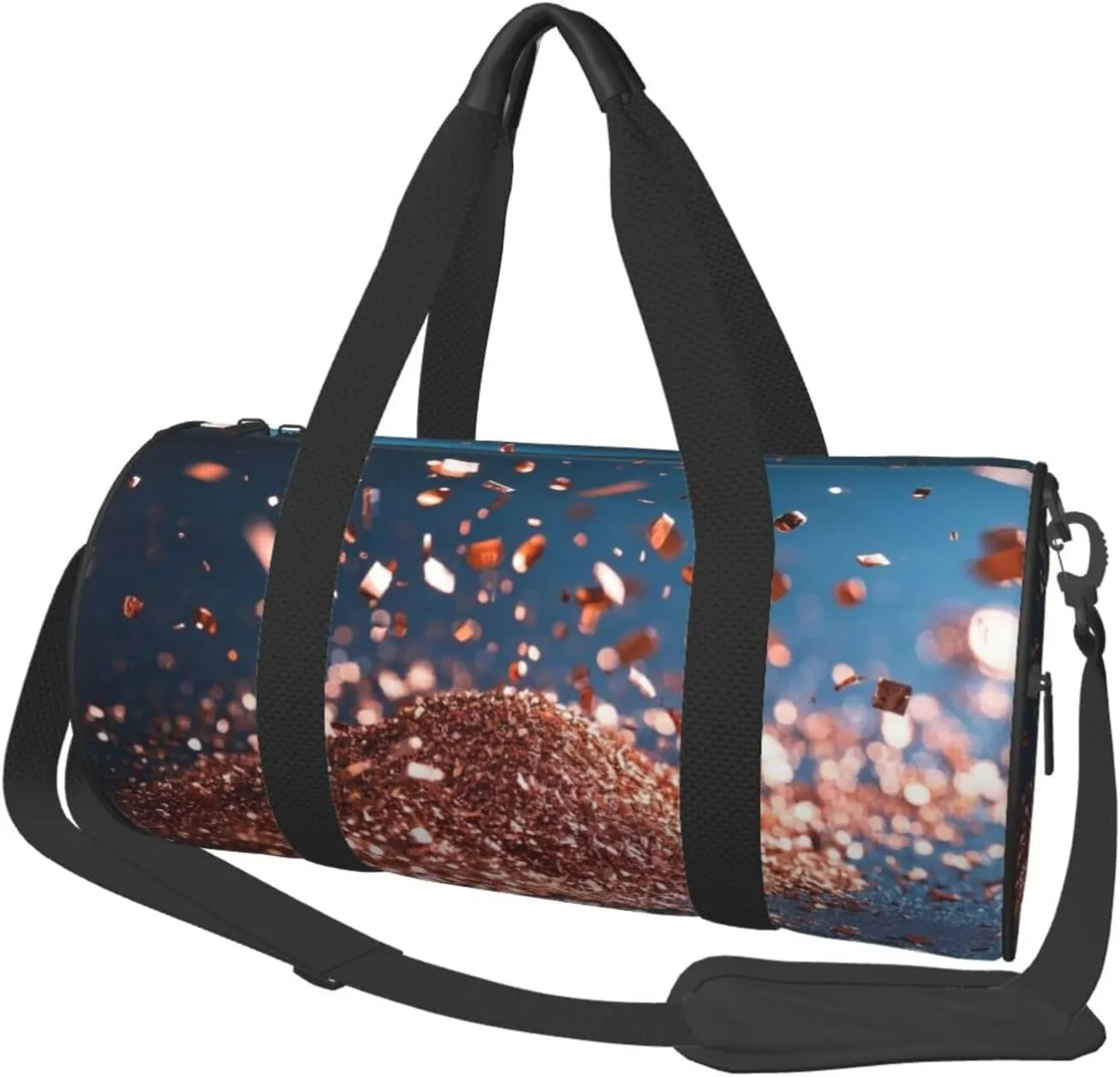 rose gold glitter Print Round Large Capacity Travel Luggage Bags,Men's and Women's Hand-Held Travel Clothing Bags