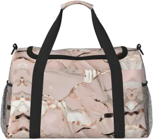 Rose Gold Marble print Large Canvas Travel Duffel Bag Weekender Bags for Women Overnight Bag Carry On Tote Bag