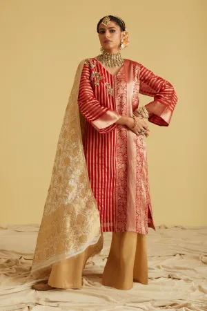 Rose Red Kurta, Sharara and Dupatta Set