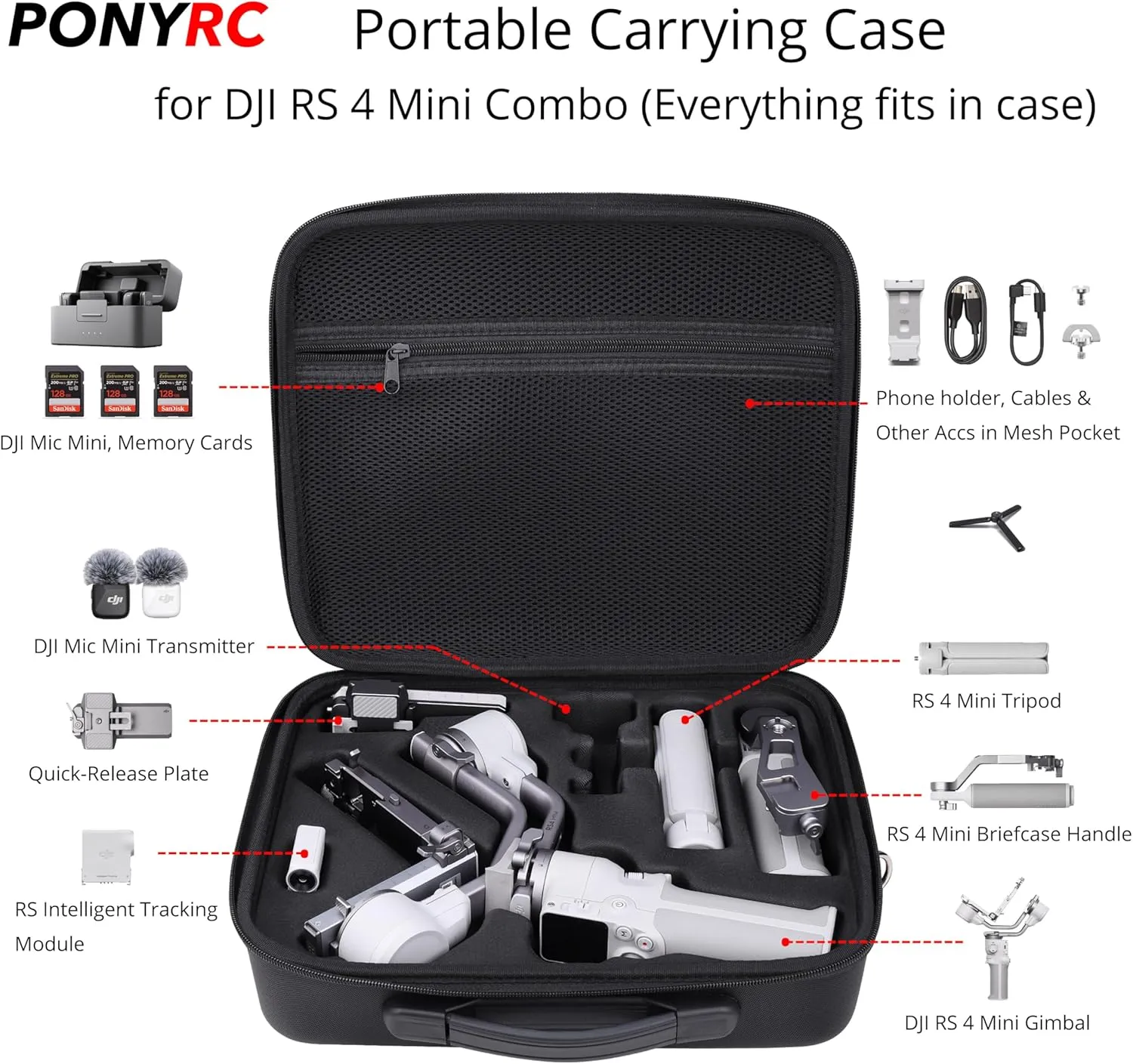 RS 4 Mini Carrying Case, Waterproof Portable PU leather Storage Shoulder Bag Travel Case for DJI RS 4 Mini Creator Combo Gimbal Lightweight Stabilizer & Accessories