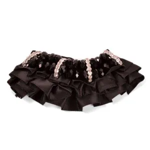 Ruffled Rhinestone Beaded Brooch  - Black/Silver