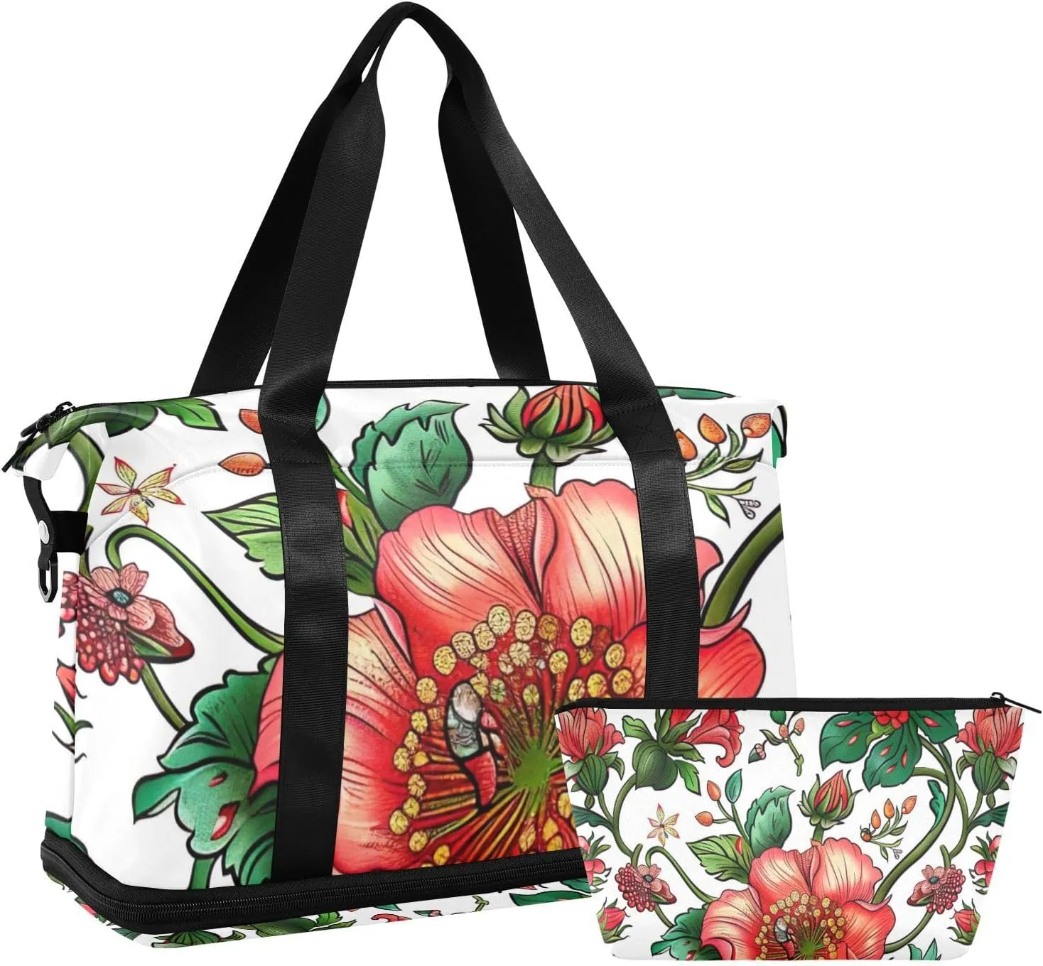 Russian Floral Pattern Gym Bag - Weekender Overnight Bags for Women Men, Sport Travel Duffel Bag with Wet Pocket & Shoe Compartment