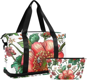 Russian Floral Pattern Gym Bag - Weekender Overnight Bags for Women Men, Sport Travel Duffel Bag with Wet Pocket & Shoe Compartment