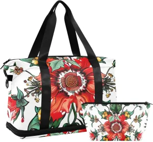 Russian Floral Pattern Gym Bag - Weekender Overnight Bags for Women Men, Sport Travel Duffel Bag with Wet Pocket & Shoe Compartment