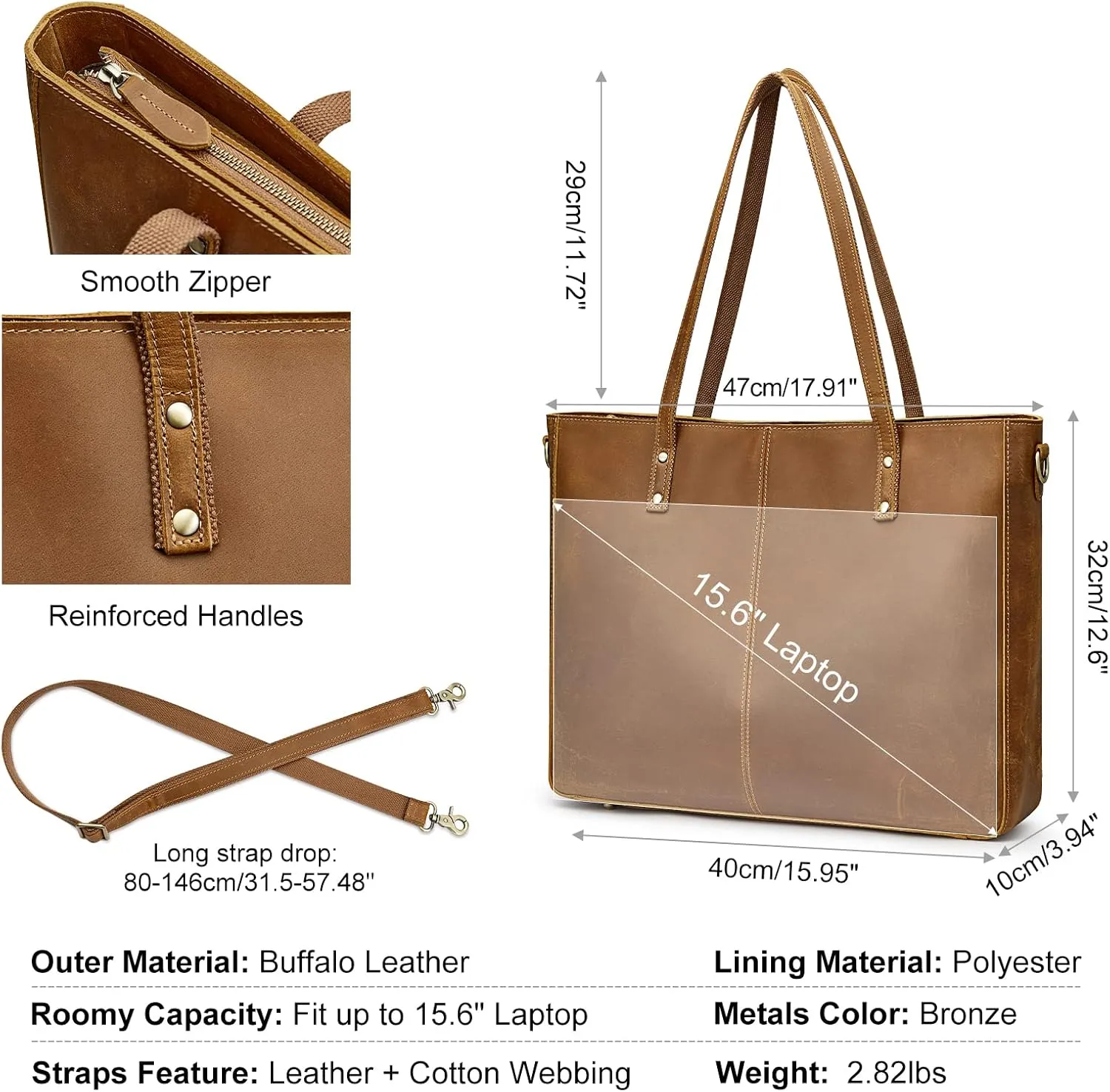 S-ZONE Genuine Leather Shoulder Tote Bag for Women Large Handbag Work Purse