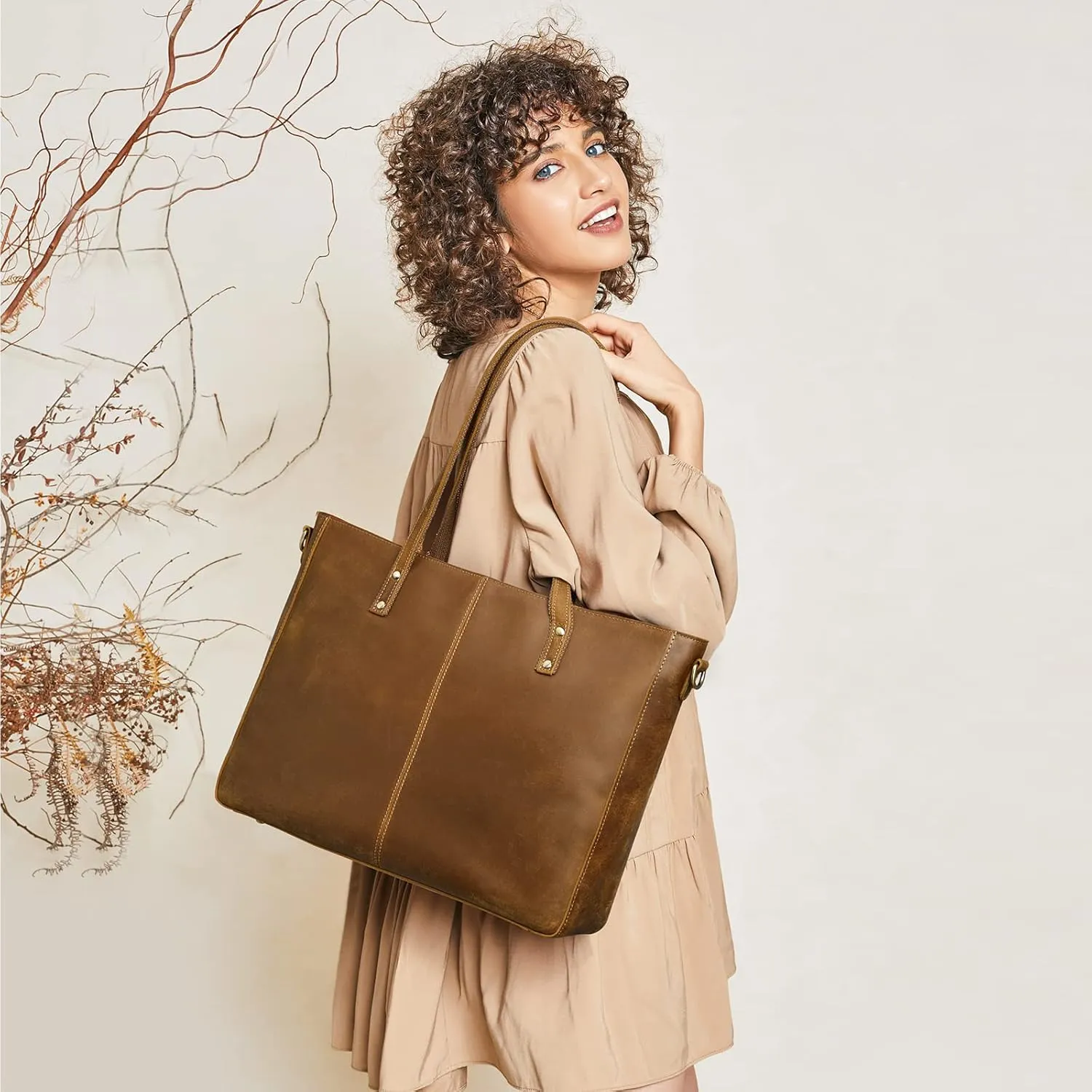 S-ZONE Genuine Leather Shoulder Tote Bag for Women Large Handbag Work Purse