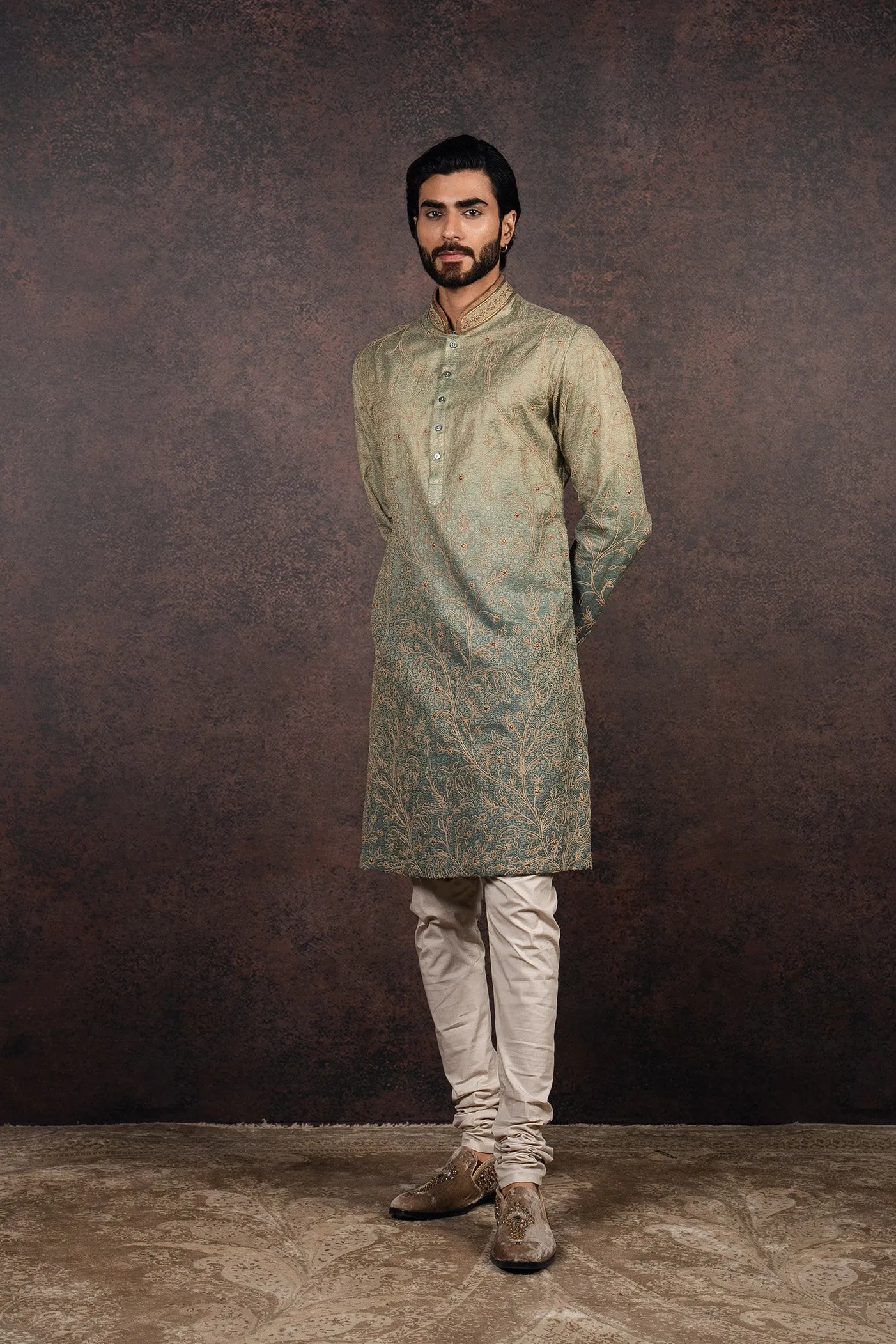 Sage-Emerald Ombre Kurta Set | MURAQQA