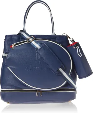 SamLouise Leather Women Large Sports Handbag Tennis Racket Shoulder Bag Tennis Tote Bag with Front Pocket for Tennis Racket