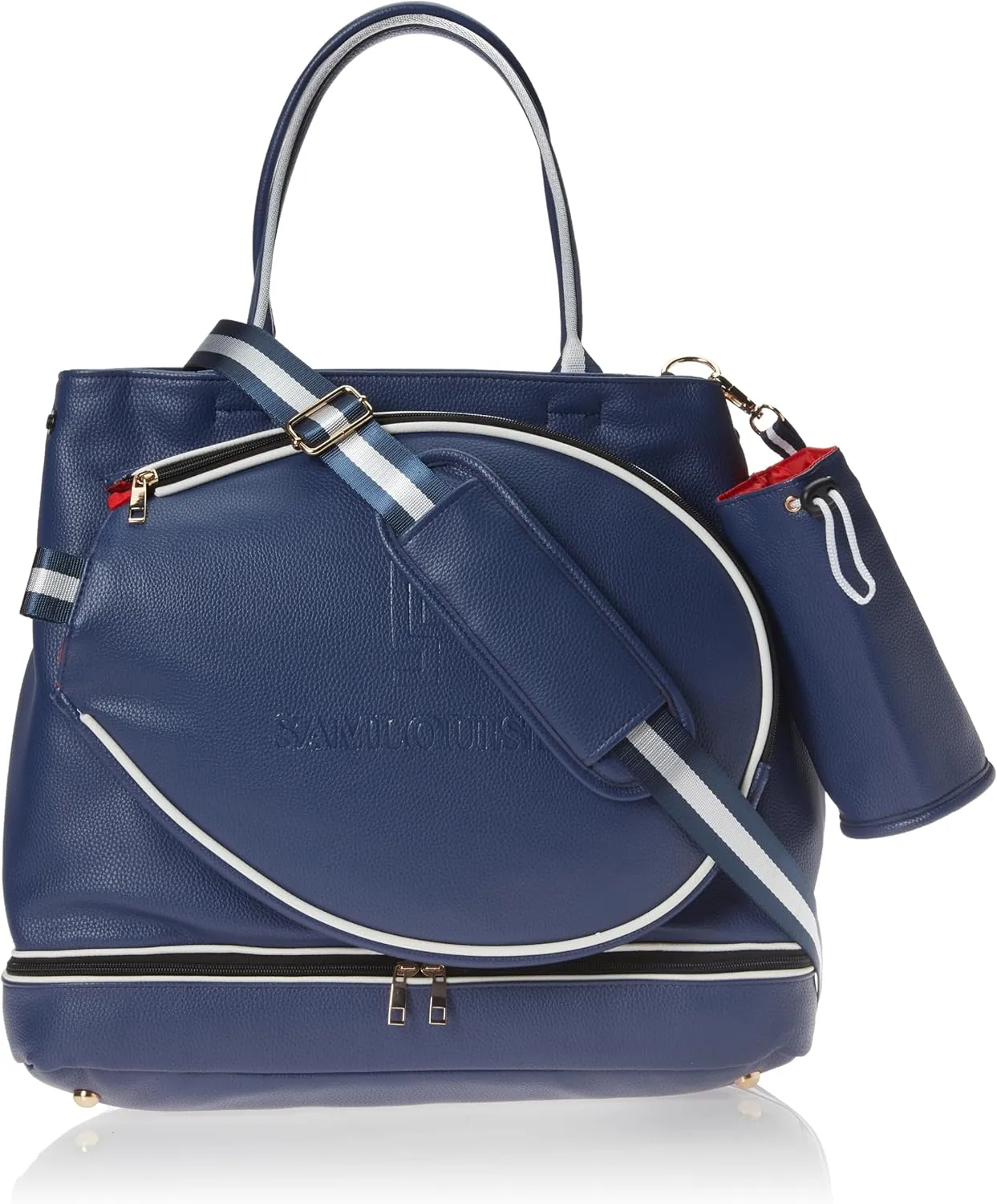 SamLouise Leather Women Large Sports Handbag Tennis Racket Shoulder Bag Tennis Tote Bag with Front Pocket for Tennis Racket