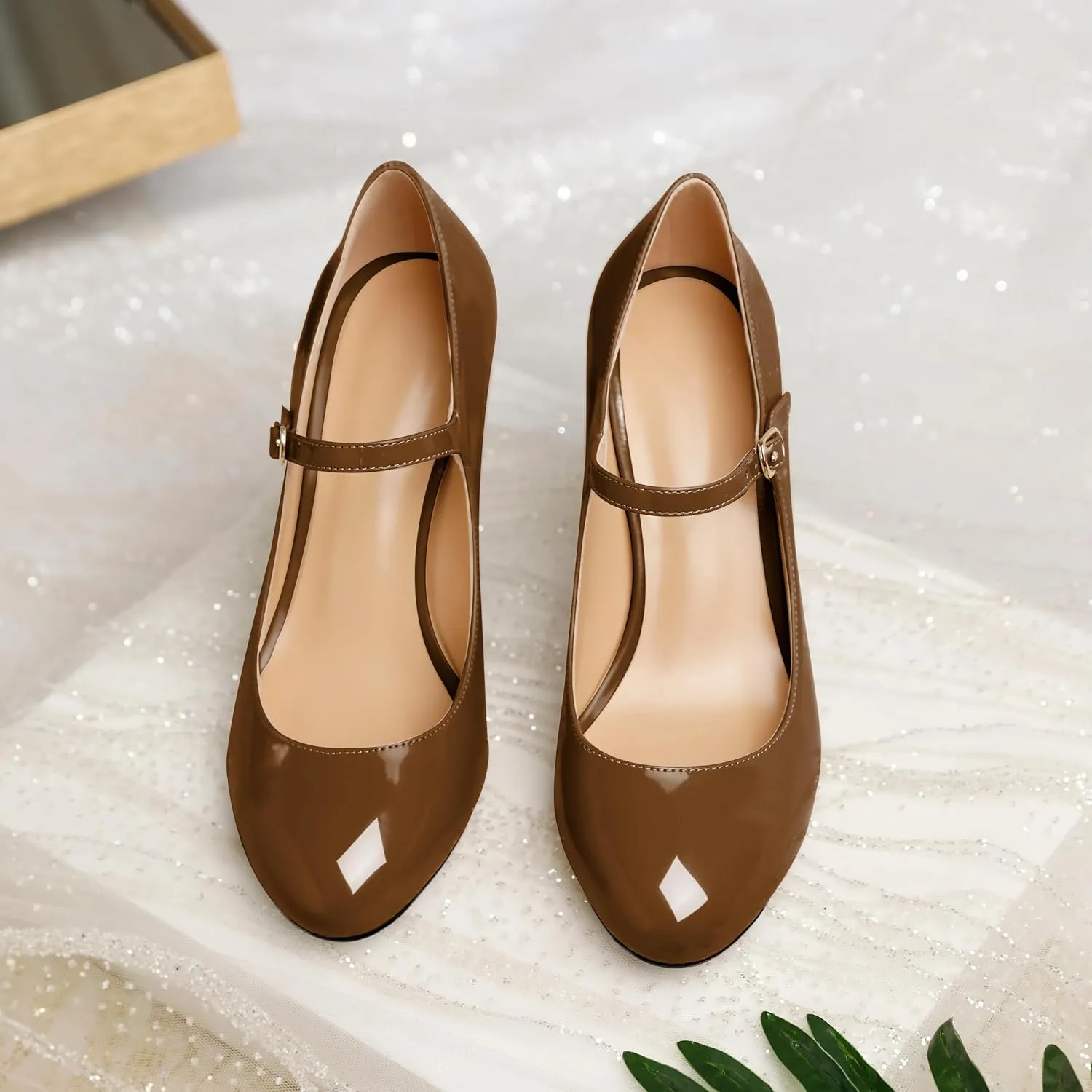 SAMMITOP Womens Mary Jane High Heel Pumps Stilettos Closed Round Toe Court Heels Office Party Wedding Dress Shoes 3.5 Inch