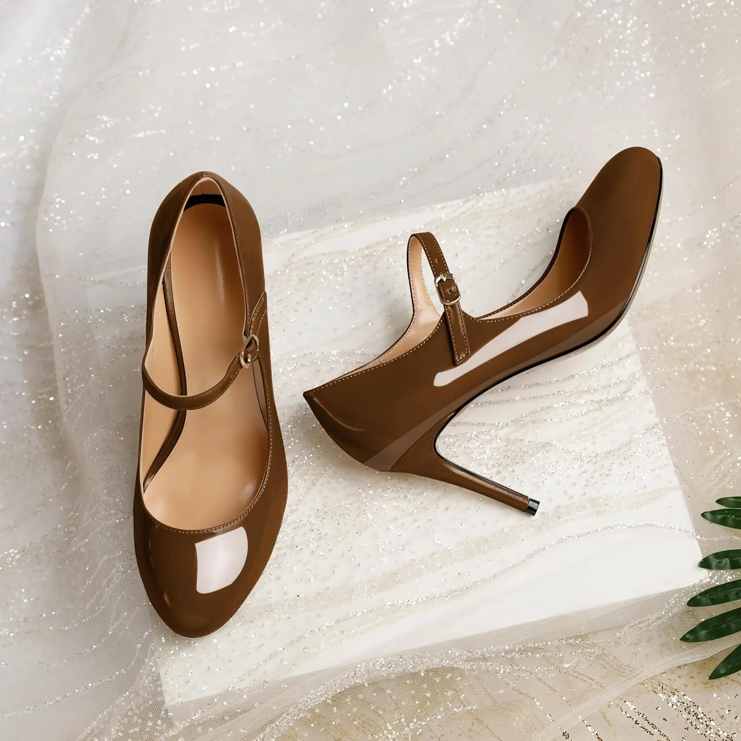 SAMMITOP Womens Mary Jane High Heel Pumps Stilettos Closed Round Toe Court Heels Office Party Wedding Dress Shoes 3.5 Inch