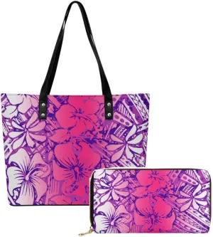 Samoa Tribal Print Custom Women'S Tote Polynesian Women'S Bag 2 Piece Set Shoulder Bag And Purse