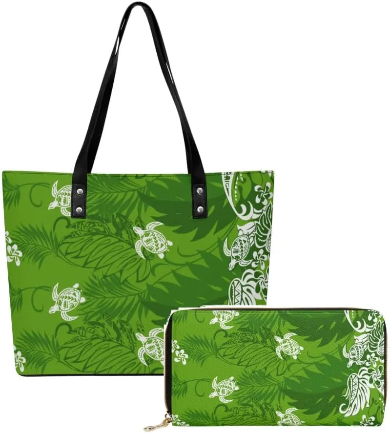 Samoa Tribal Print Custom Women'S Tote Polynesian Women'S Bag 2 Piece Set Shoulder Bag And Purse