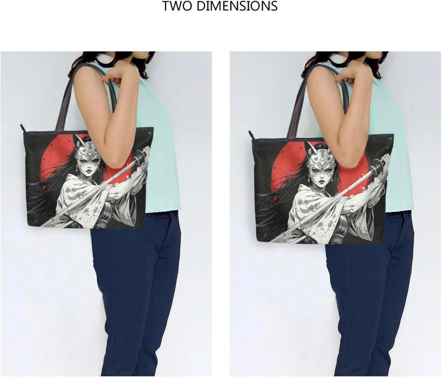 Samurai Mask Red Tote Bag for Women Durable Designer Handbag with Zipper for Daily Use L