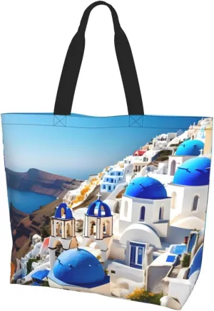 Santorini Greek Island sea View print Shoulder Handbag, Women Tote Purse, Large Capacity Shopping Bag, Top Handle Bag