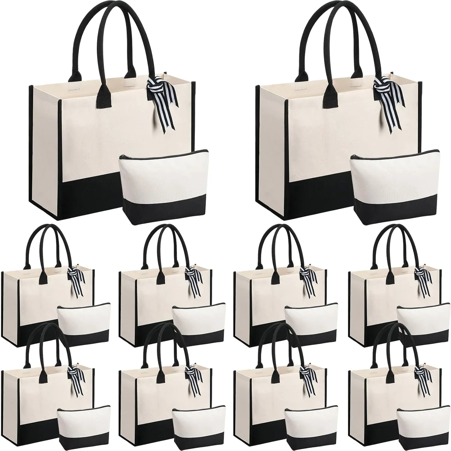 Sanwuta 10 Set Beach Canvas Tote Bag with Inner Zipper Pockets and Makeup Bag Bulk Birthday Teacher Appreciation Gifts for Women Bridesmaid Mother