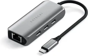 Satechi USB C Ethernet Adapter 2.5 Gigabit, 4 in 1 USB C Network Adapter Ethernet with Enhanced Speed and 3 USBC 3.2 Ports, USBC Adapters for Mac, iPad, Windows, Android, Chrome