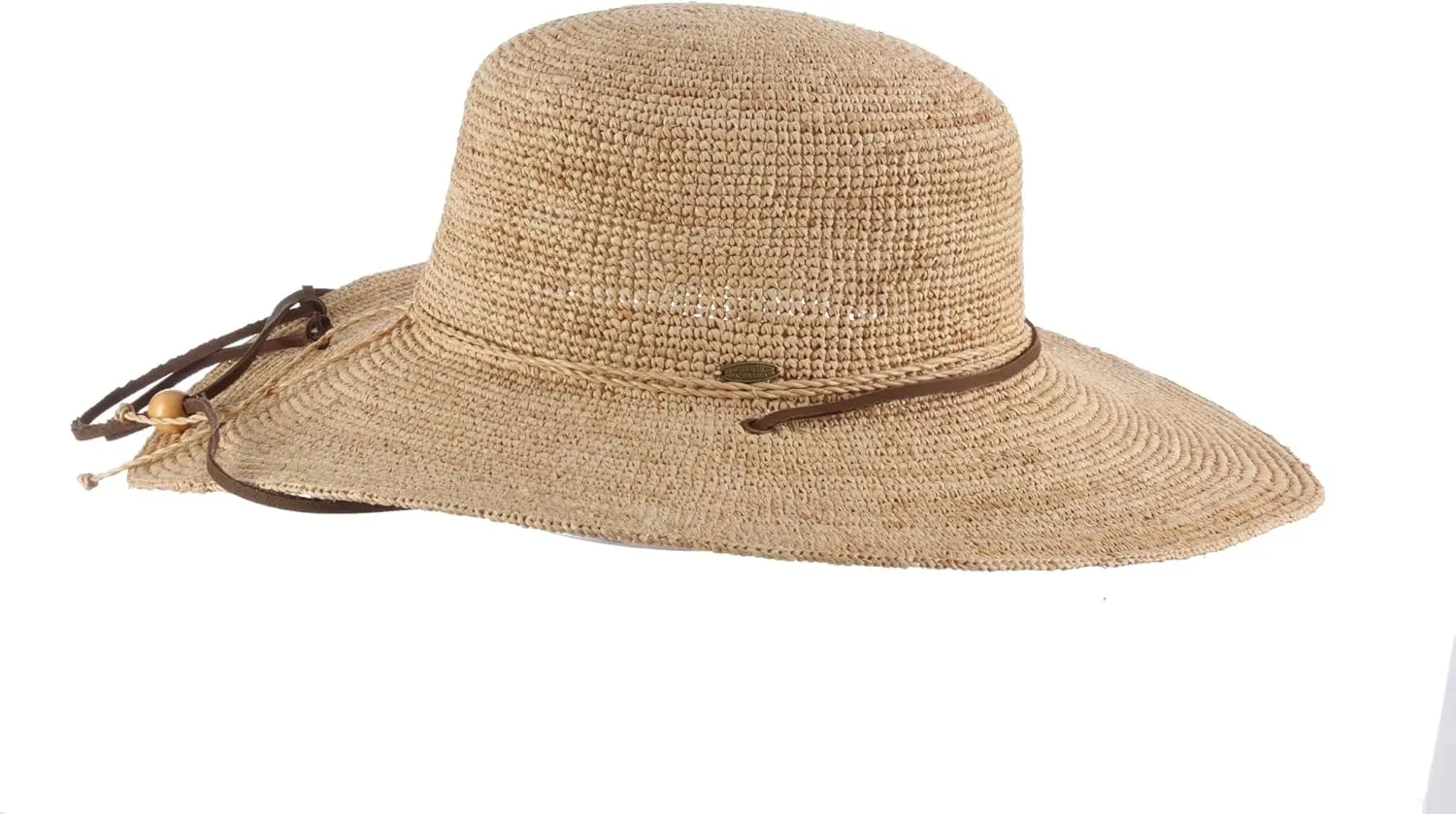 Scala Women's Big Brim Raffia Hat with Leather Chin Cord