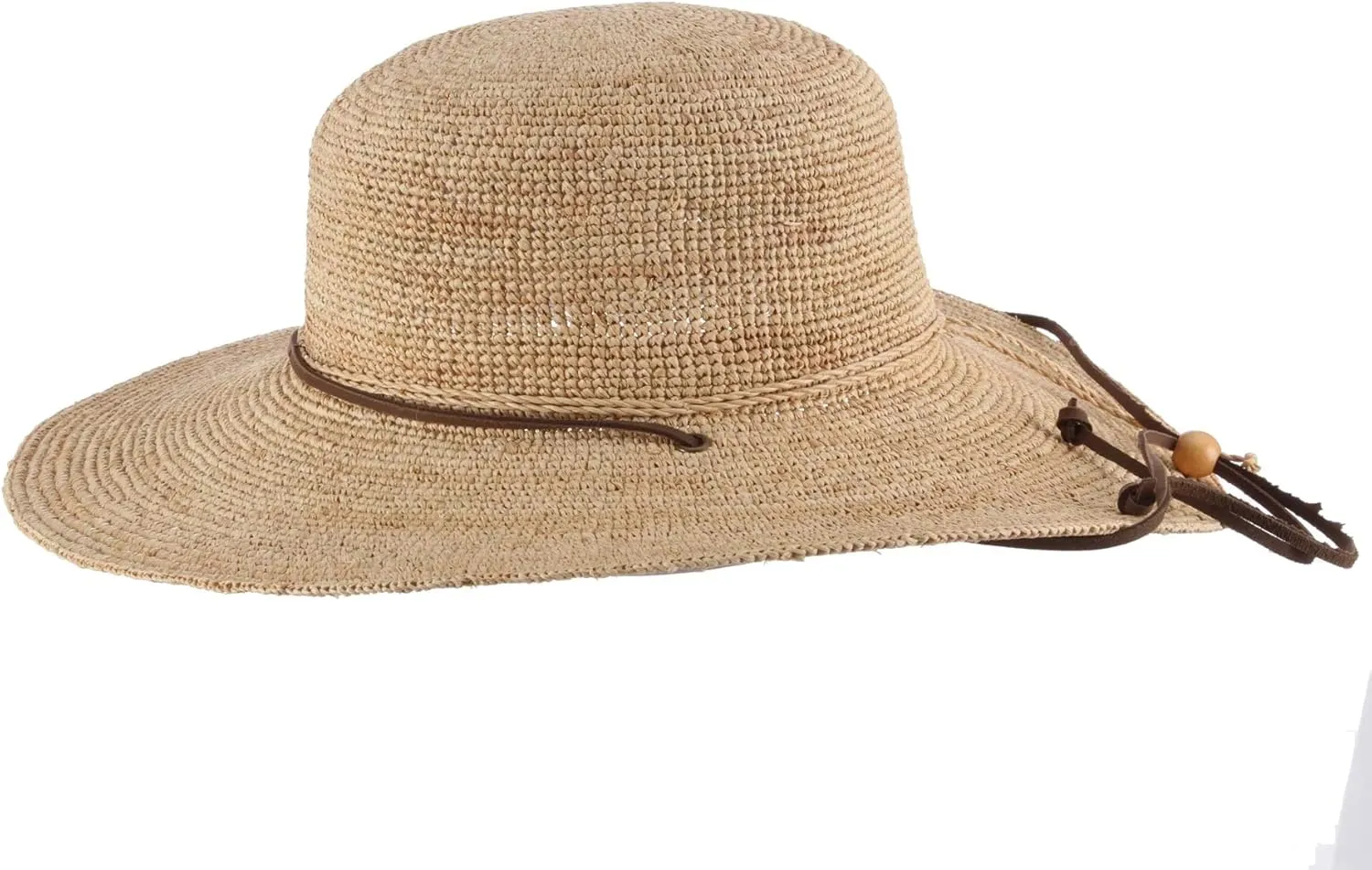 Scala Women's Big Brim Raffia Hat with Leather Chin Cord