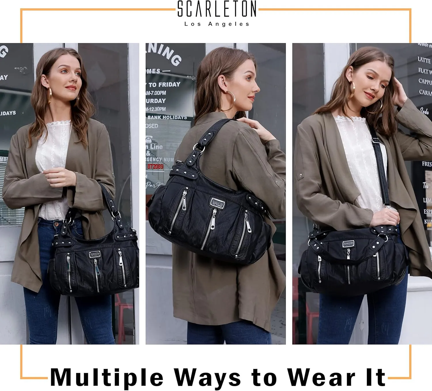 Scarleton Purses for Women Large Hobo Bags Washed Vegan Leather Shoulder Bag Satchel Tote Top Handle Handbags, H1292