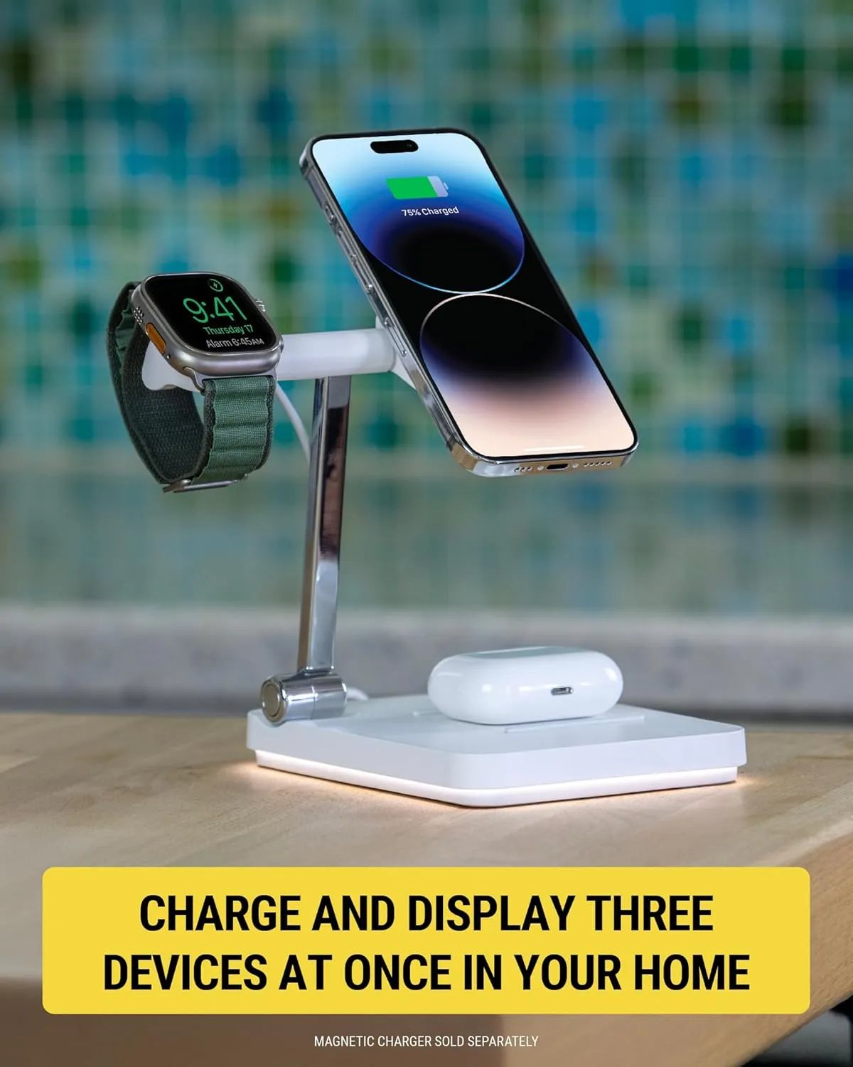Scosche MSQSWT MagicMount Base MS Foldable Fast Wireless Charging Station for Desk, Phone Charger for MagSafe iPhone 16/15/14/13/12/AirPods Pro with Apple Watch Charger Stand (Watch Charger Not Incl.)