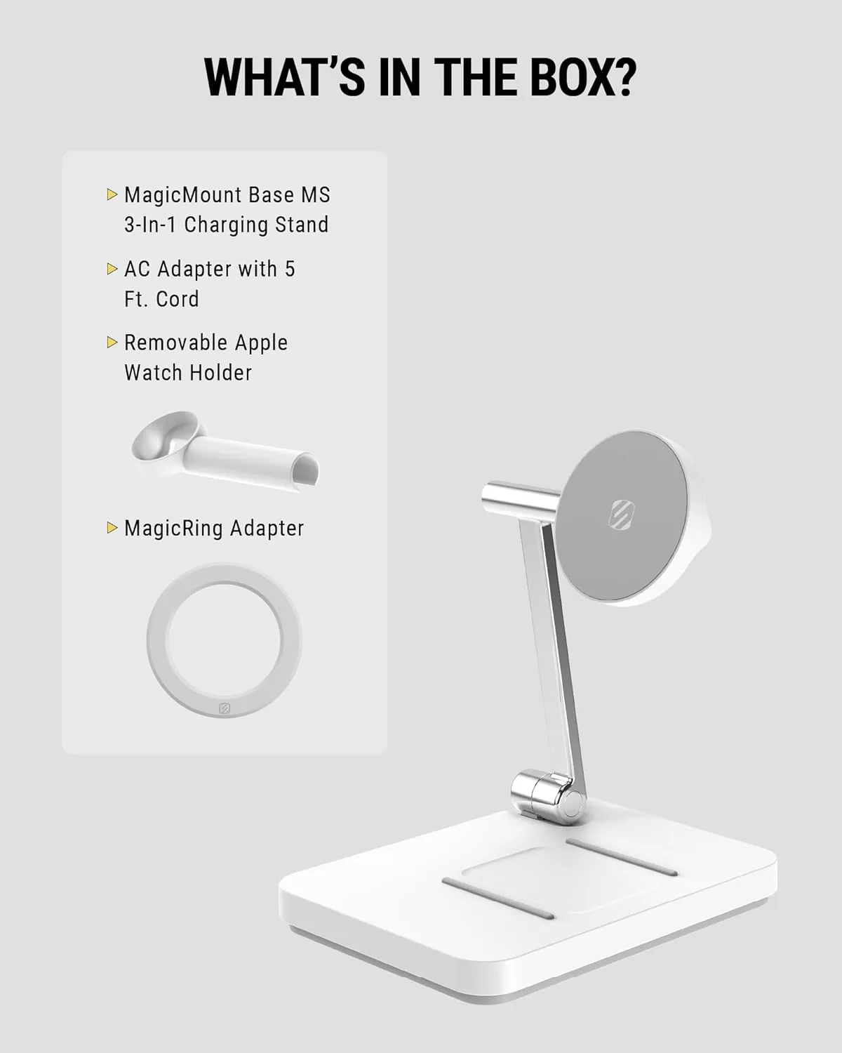 Scosche MSQSWT MagicMount Base MS Foldable Fast Wireless Charging Station for Desk, Phone Charger for MagSafe iPhone 16/15/14/13/12/AirPods Pro with Apple Watch Charger Stand (Watch Charger Not Incl.)