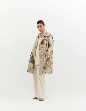 SD Leap Trench Coat Silk Brocade B/W