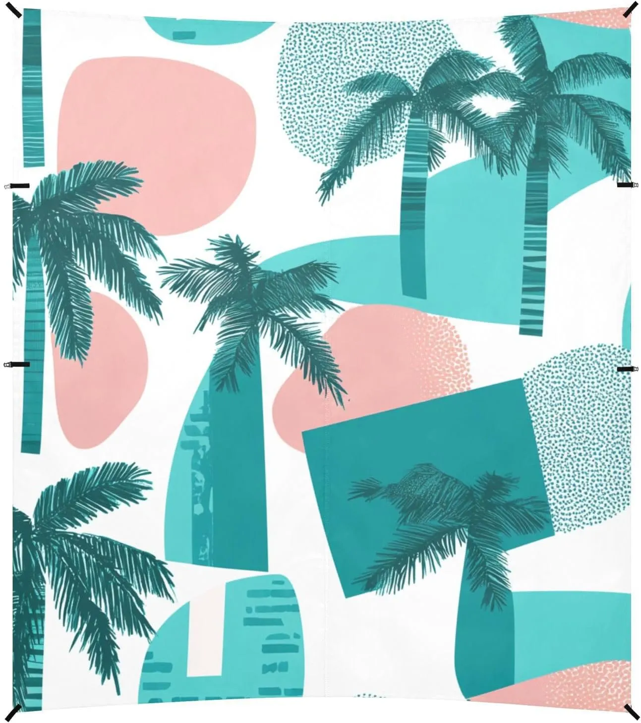 Seamless Palm Tree Green Foldable Beach Canopy UPF50  Water-Resistant Large Sun Shade Includes Sand Shovel, Sandbags, Stability Poles for Camping, Picnics, Backyard & Fishing