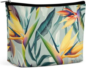 Seamless Pattern Makeup Bag,Portable Cosmetic Bag,Large Capacity Travel Toiletry Bag,Personalised for Women Tropical Floral Travel Makeup Bag with Zipper