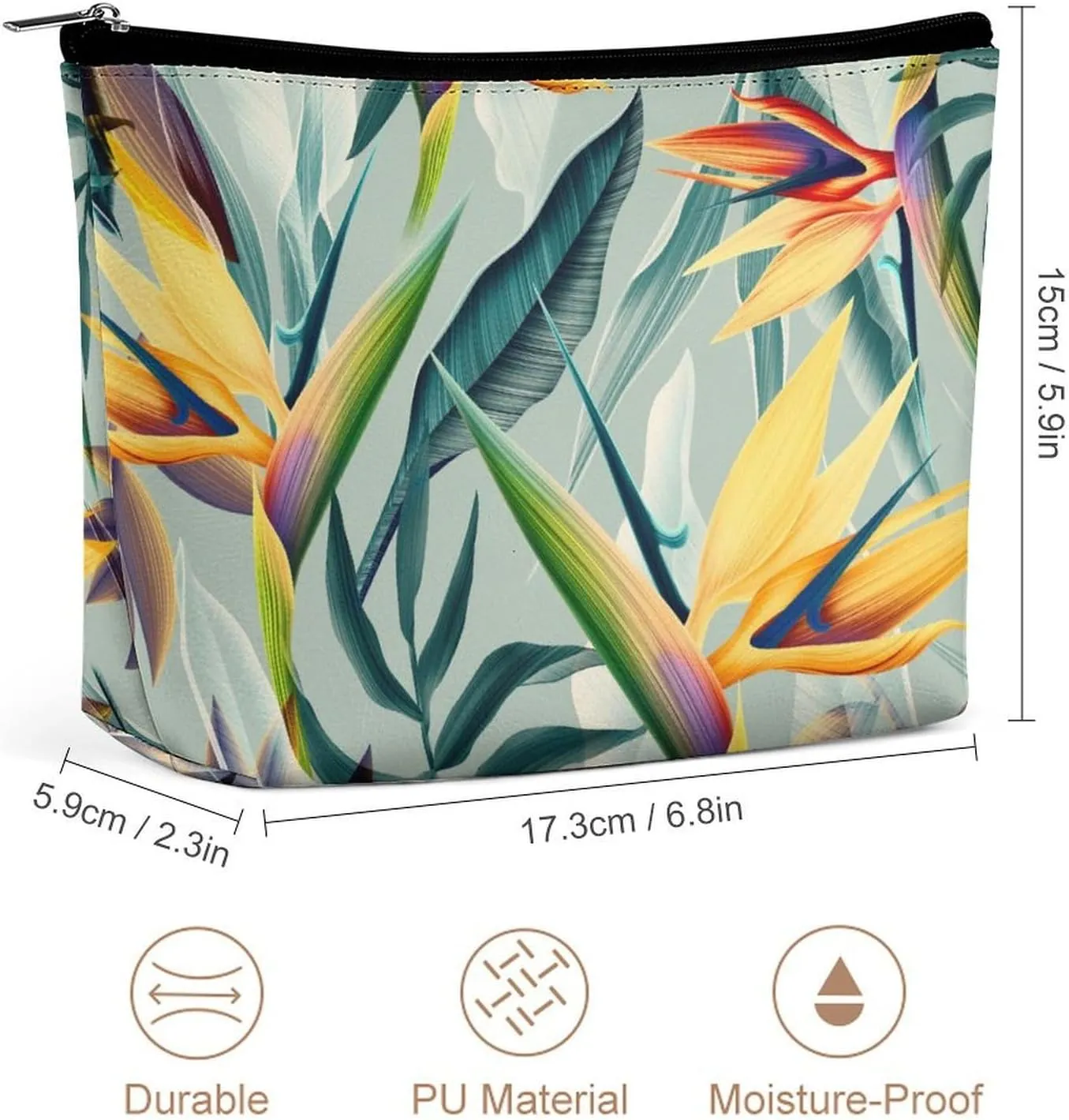 Seamless Pattern Makeup Bag,Portable Cosmetic Bag,Large Capacity Travel Toiletry Bag,Personalised for Women Tropical Floral Travel Makeup Bag with Zipper